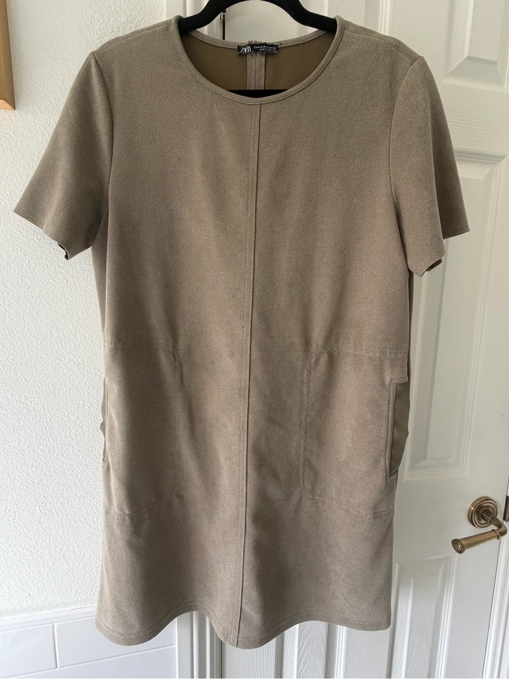 Zara Taupe Short-Sleeve Mini Shift Dress